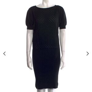 Fendi Black Knit Midi Dress with Puff Sleeves